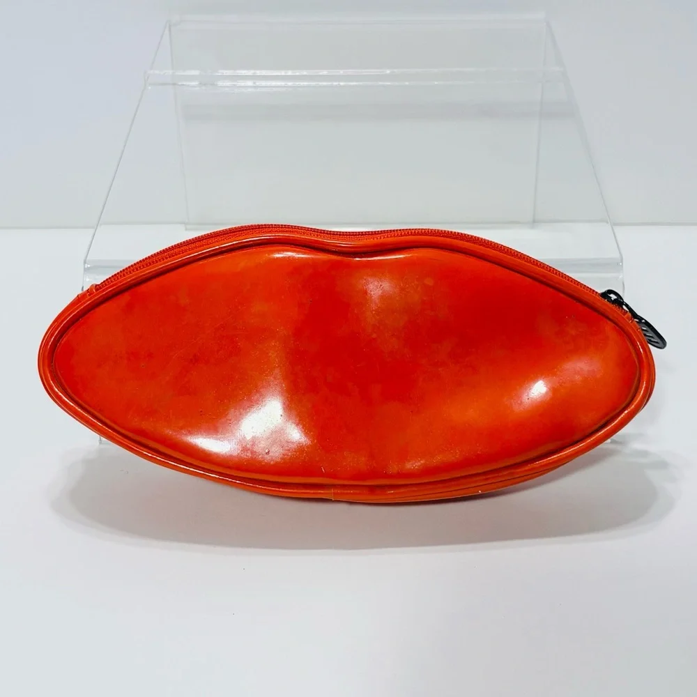 90s Ultima II Revlon Red Patent Lip Shaped Cosmetic Bag Vintage Korea 8.5”x3.5”